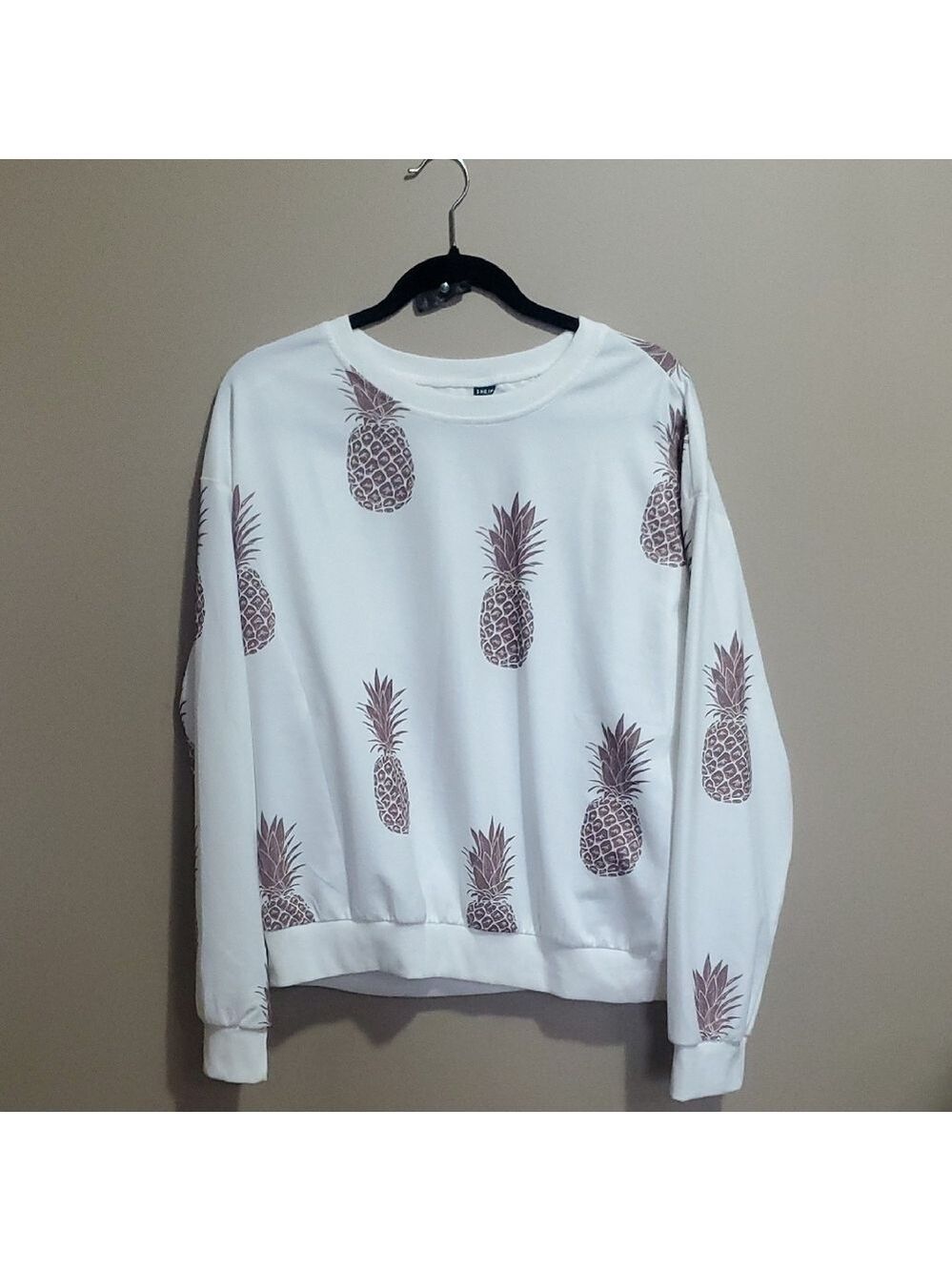 SHEIN White Pineapple Print Crewneck Sweater Size XL